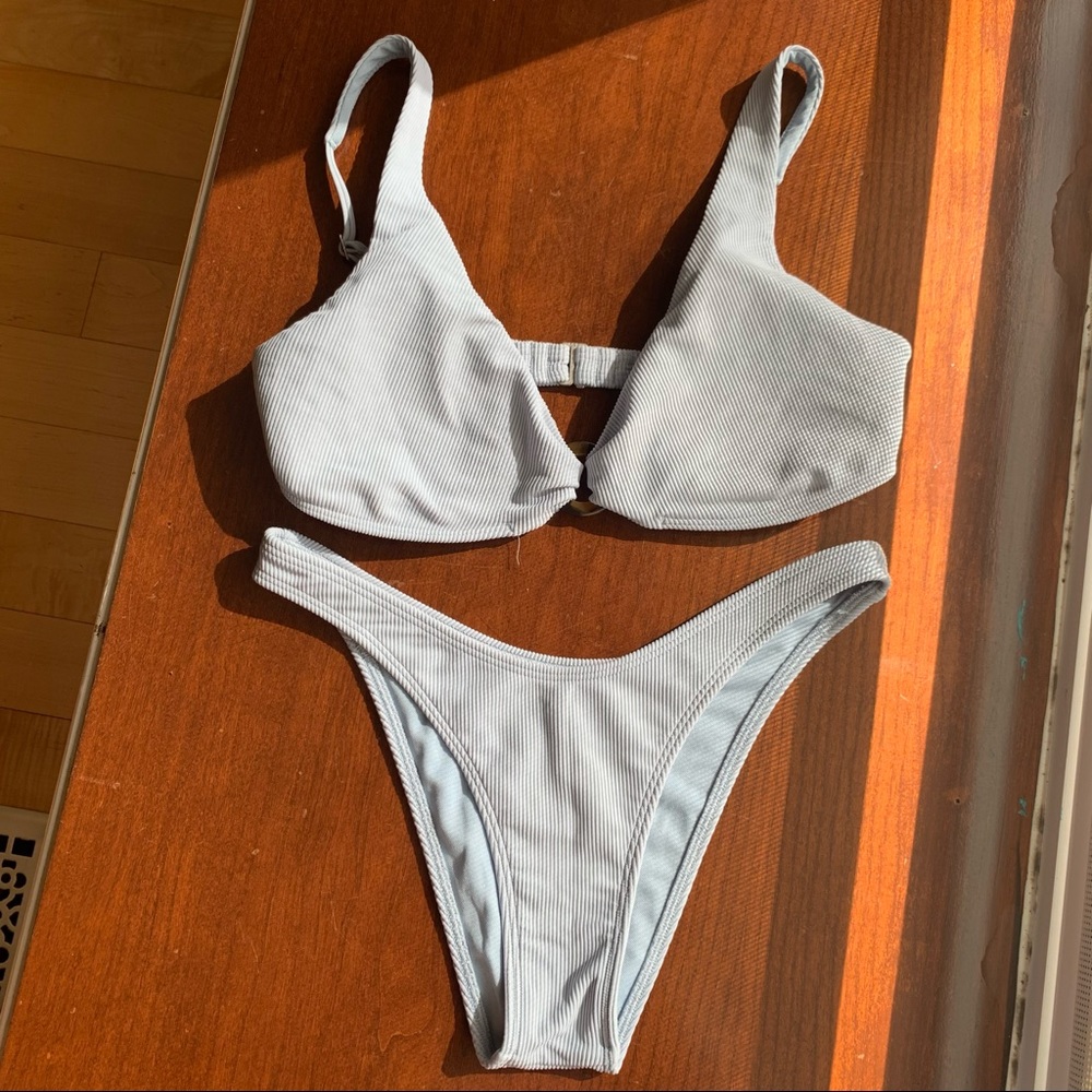 ABERCROMBIE & FITCH Light Baby Blue Ribbed Bikini Bottom and Top